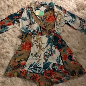 Missguided Nude Floral Printed Wrap Playsuit